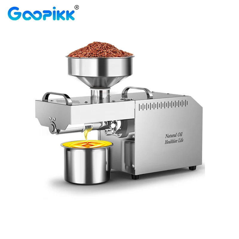 GOOPIKK 2024 700w Cold / Hot Press Automatic Organic Oil Extractor Commercial Grade Stainless Steel Oil Press Machine 5~6kg/h