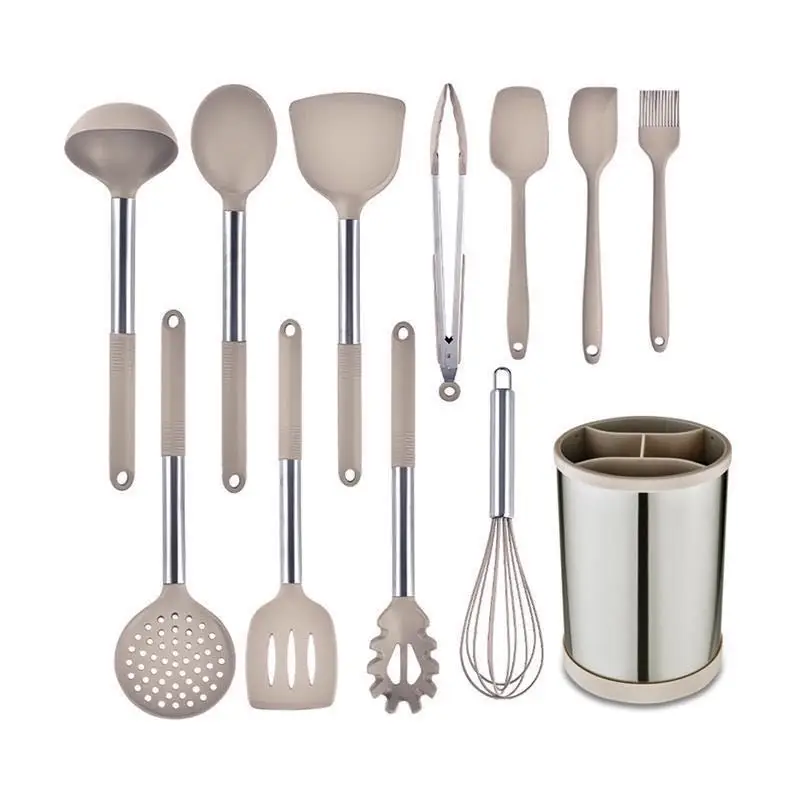 Silicone Kitchen Cooking Utensils Set with Stainless Steel Handle,Spatula Set,Kitchen Tools Gadgets for Nonstick Cookware