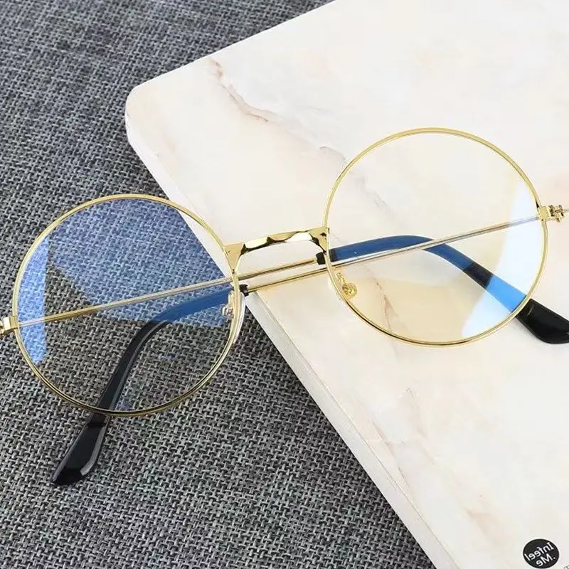 2023 Anti Blue Light Glasses Retro Metal Optical Glasses Round Flat Glasses