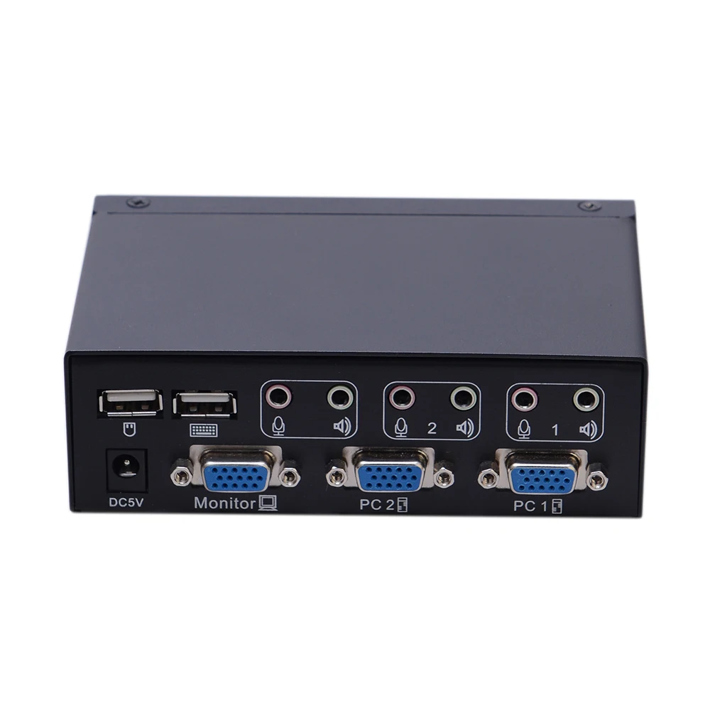 Single Console Control Metal Housing 2 Port VGA Desktop KVM Switch For Multi-computers Management