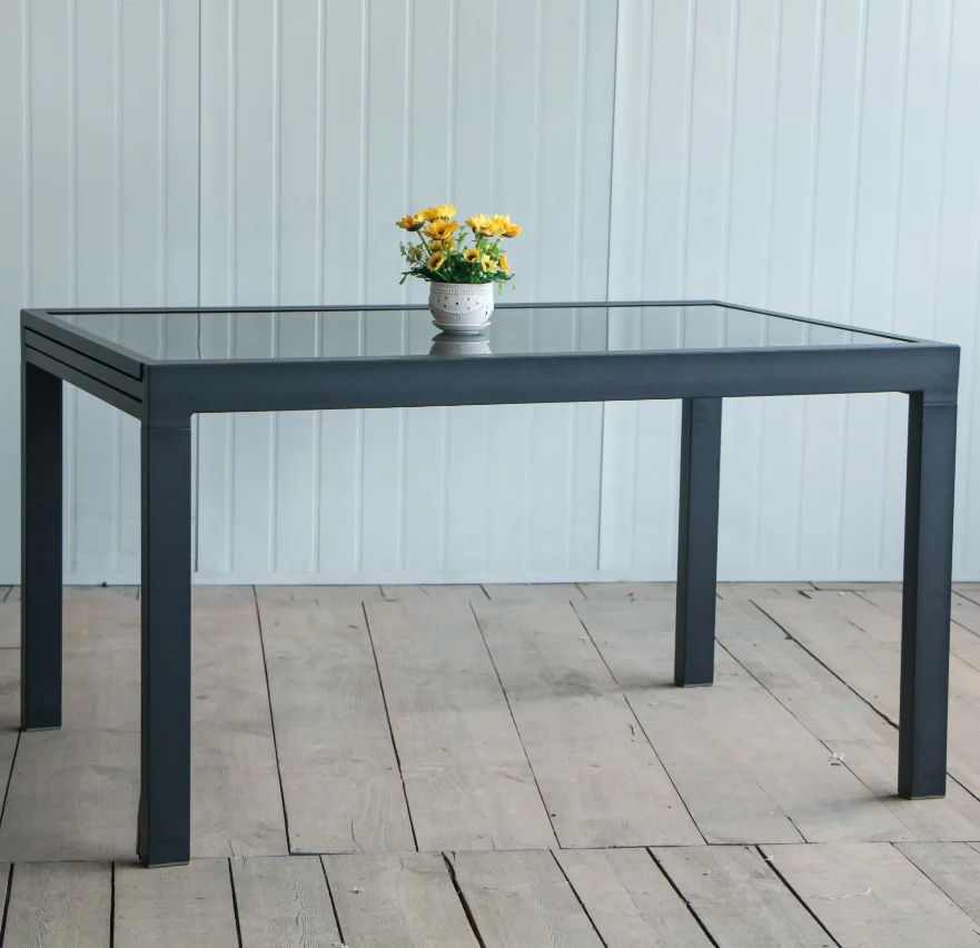 Алюминиевый уличный раздвижной металлический обеденный стол для внутреннего дворика, уличный двухслойный симметричный