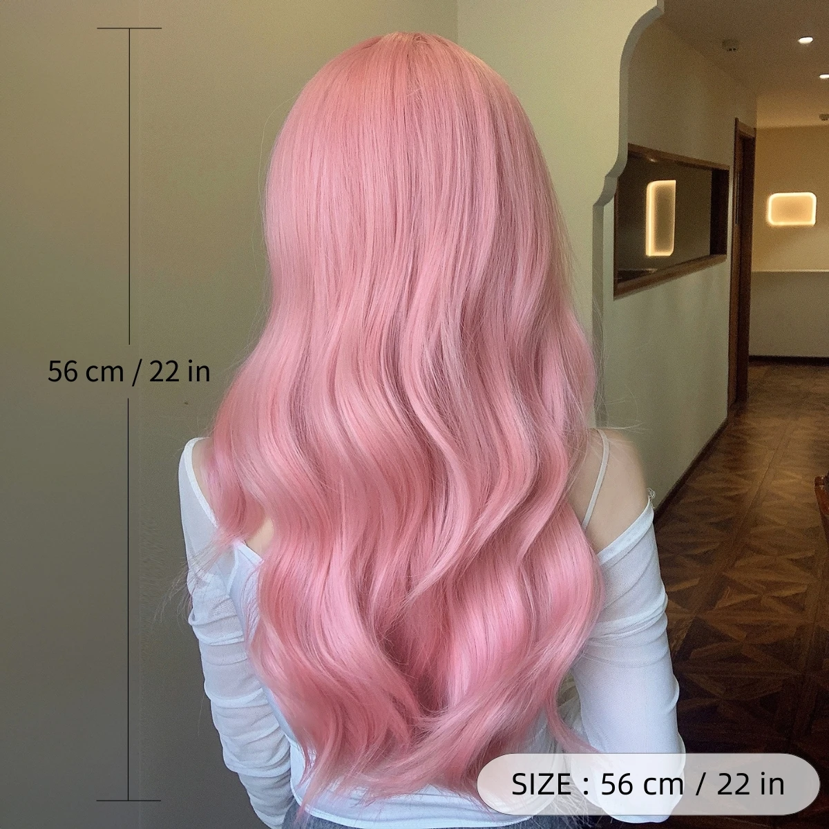 Anxin Long Natural Wavy Pretty Pink Synthetic Wigs with Bangs for Women Daily Use Cosplay
