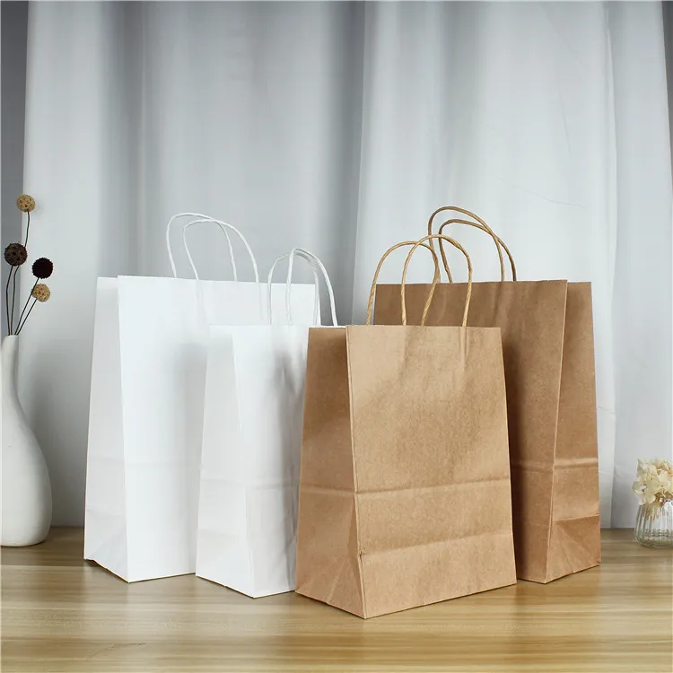 Food Packaging for Restaurant Brown Kraft Paper Bag With Twisted Handle in Difference Colors and Sizes