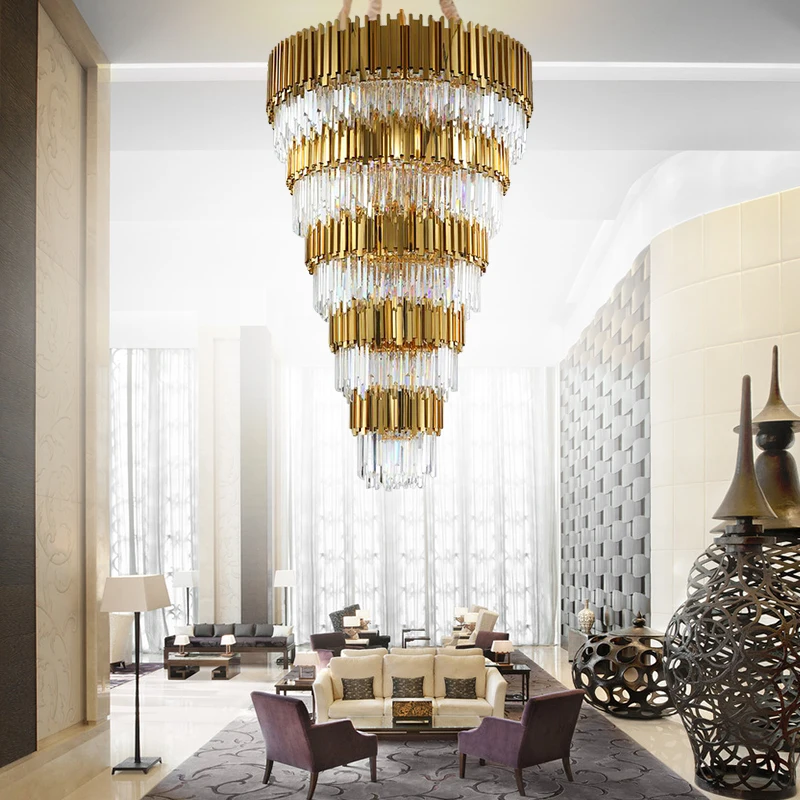 Ceiling Mount Crystal Chandelier Customized Gold Metal Ring Drop Lighting Fixtures Modern Luxury Living Room Decor Pendant Lamp