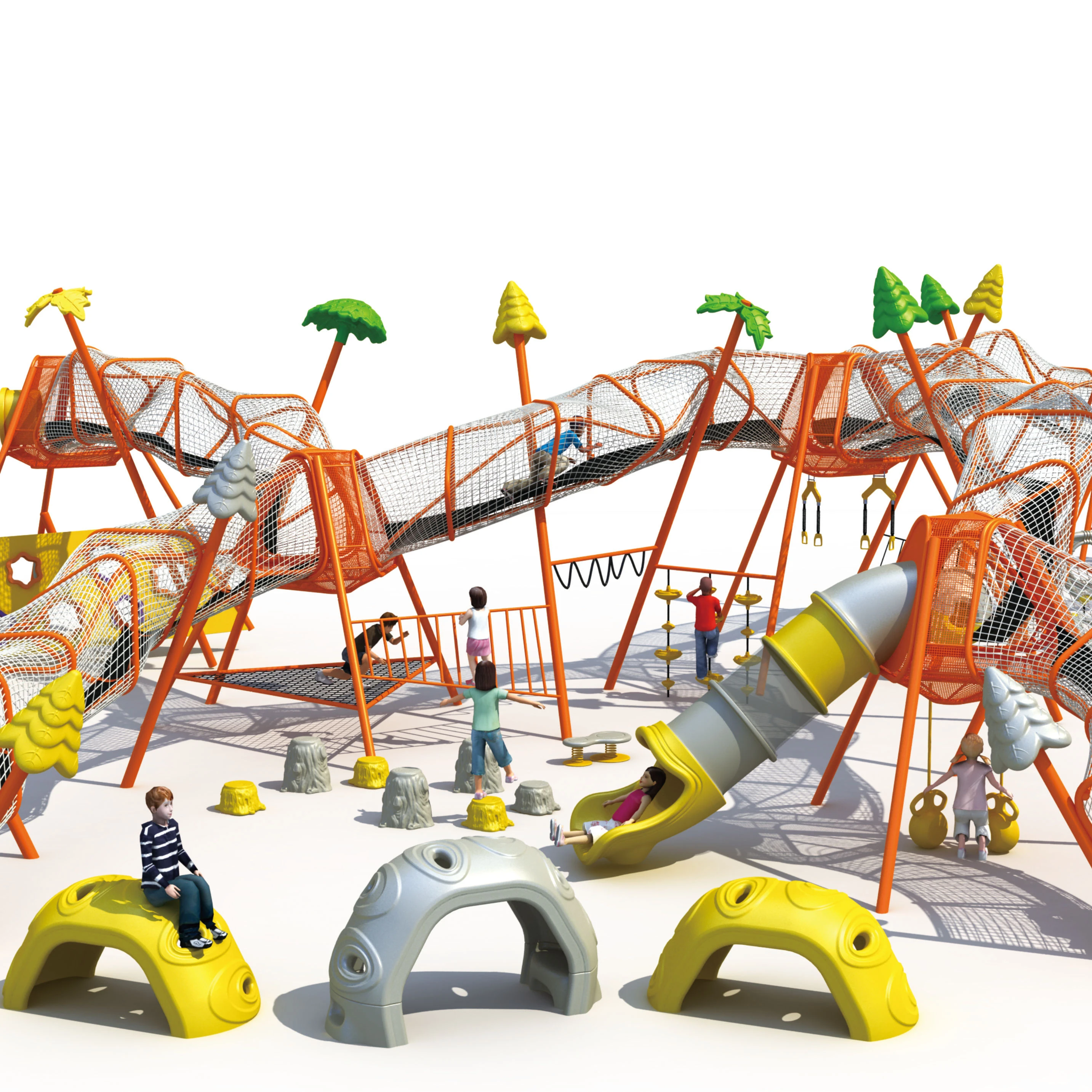 Expand climbing serie outdoor playground equipment space travel rope net play system with slide tube