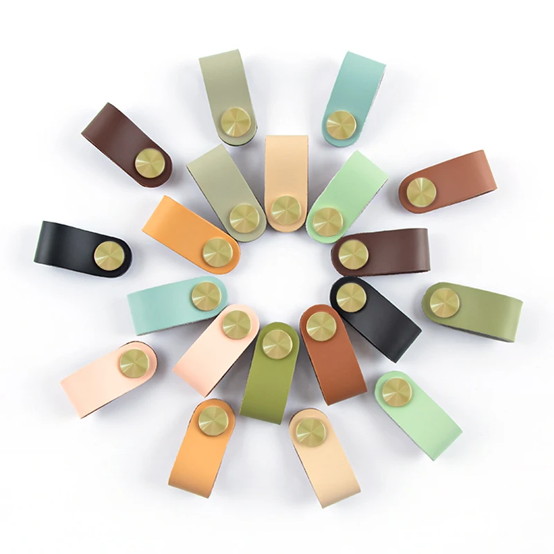 Hot Sale Soft Leather Knobs Furniture Handles Drawer pulls with Brass Snail