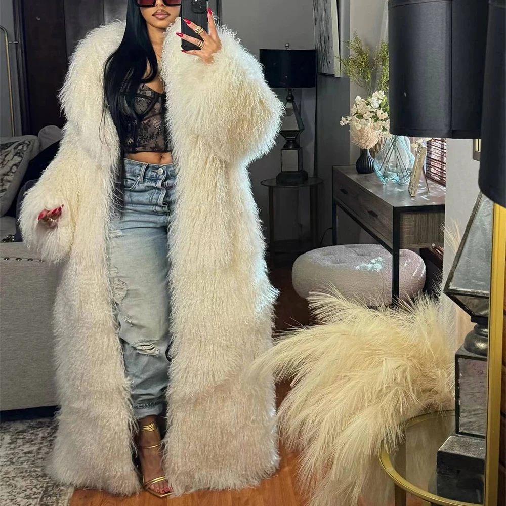 Ladies Genuine Sheep Fur Coat Plus Size Made of Natural Fur Soft Women Full Length Mongolian Fur Coat for Women