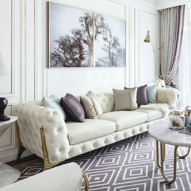 Modern and Simple Post-modern Light Luxury Leather Sofa Large Apartment Living Room Three-person Italian Pull