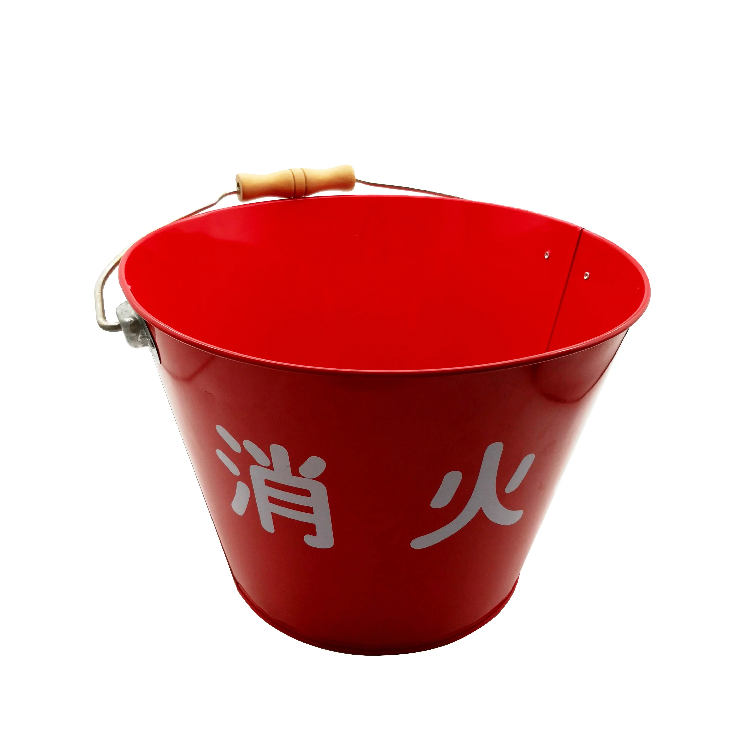 Red tin bucket with iron handle
