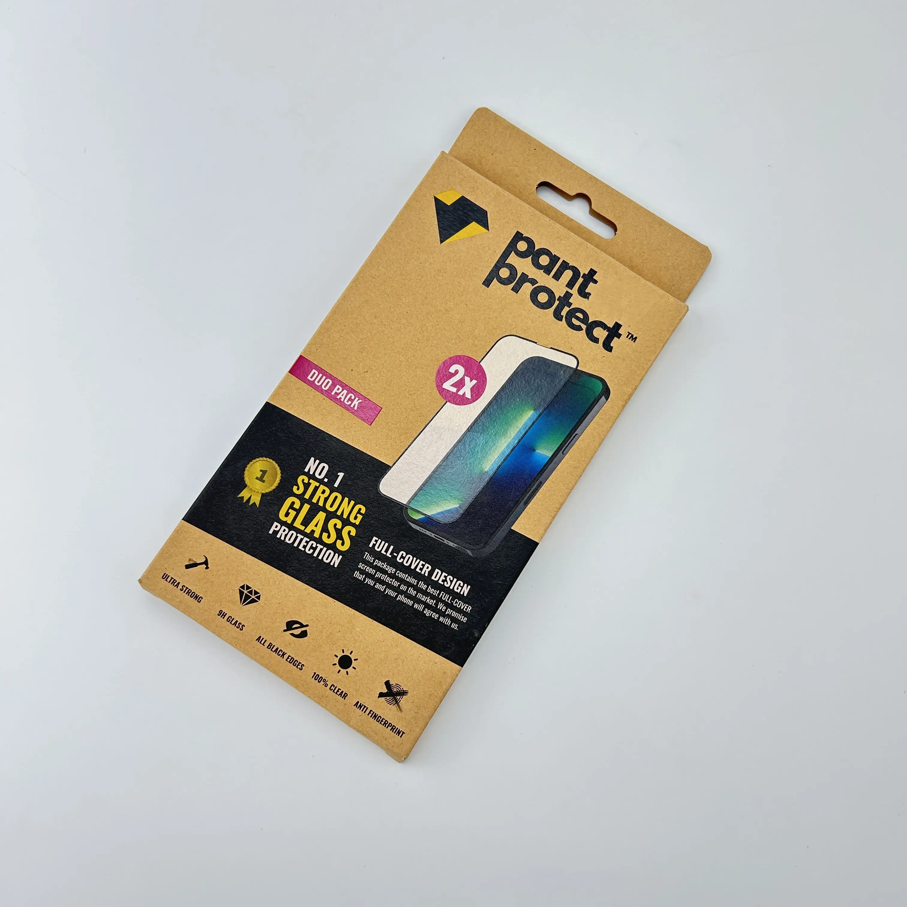 Eco-friendly materials brown kraft paper boxes for 2 pack screen protector packaging with spot UV