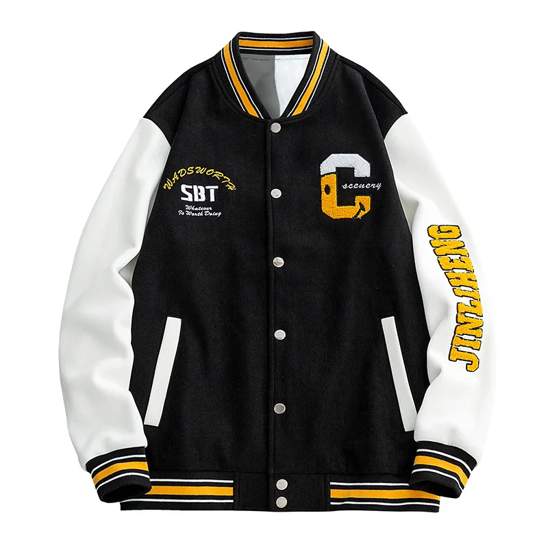 Custom logo  Men  Autumn solid color knitted jacquard baseball uniform  with stand-up collar jacket