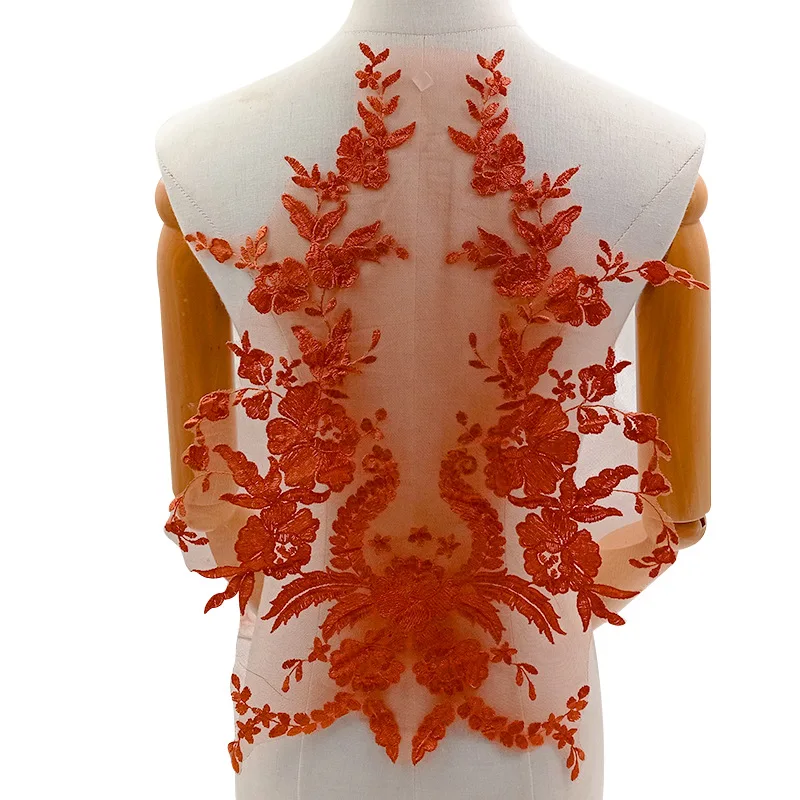 Multi Colors Tulle Mesh Embroidery Rayon Thread Wedding Evening Dress Bust Lace Patch