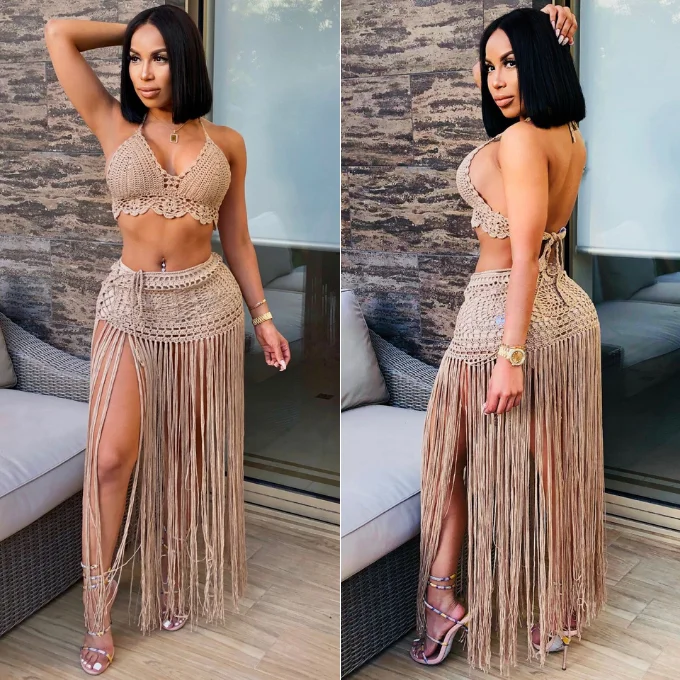High Quality Wholesale Summer Woman Beach Cover Up Swimsuit With Long Fringe Skirt Crochet Beach Wear For Swimwear Women