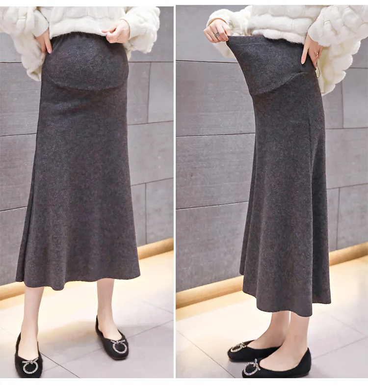 LLDRESS осенне-зимняя корейская модная длинная трикотажная юбка плиссированная юбка для беременных женщин с поддержкой талии для беременных