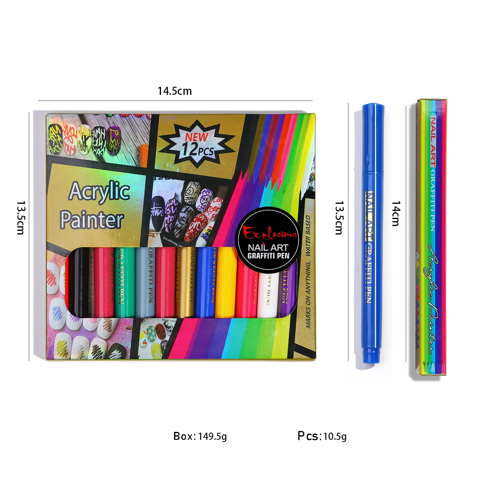 New One Step UV Gel Polish Design 3d Paint DIY Nail Art Graffiti Pen 10 Colors Nail Painting Line Drawing Pen