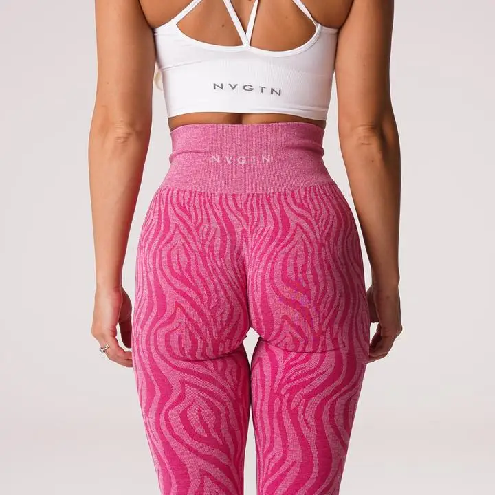 Custom Women High Waist Fitness Yoga Pants activewear wholesale Fuchsia Zebra Seamless Leggings