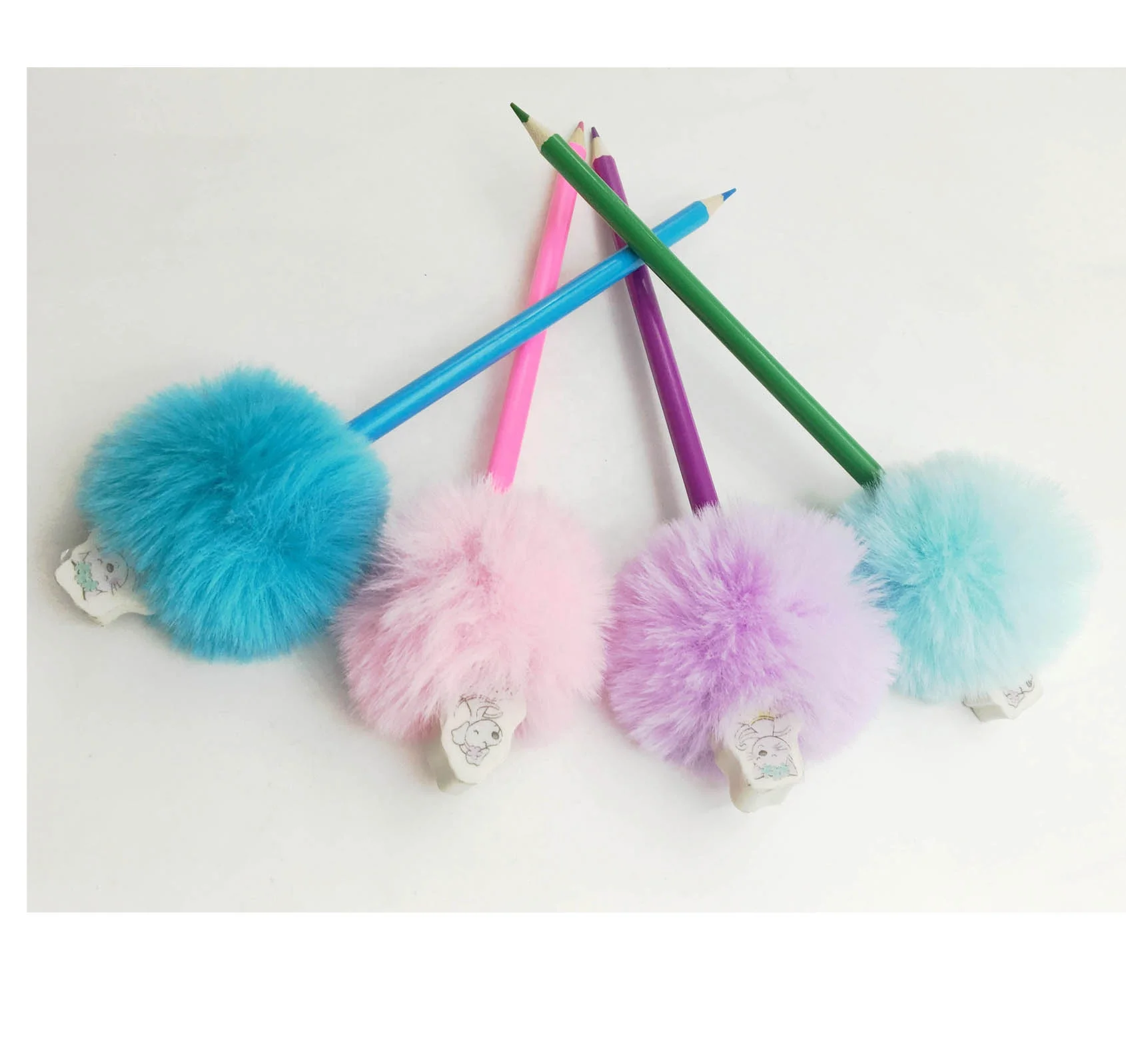 Novelty Fluffy Ball Decorations Pencil With Cute Eraser