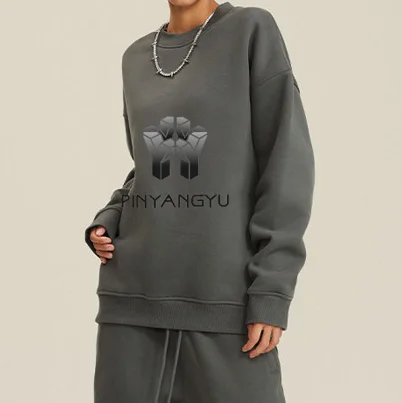 Factory custom hoodies new Winter Plain color sweater crew neck 345 gsm sweatshirt 345gsm pull over hoodie fleece cotton