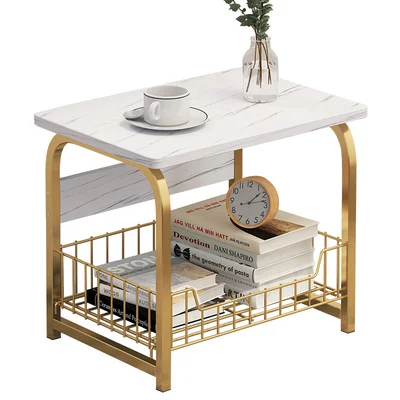 Modern Metal Frame Sofa End Table Golden Luxurious Marbling Mesa Table Base Coffee End Table Shelf