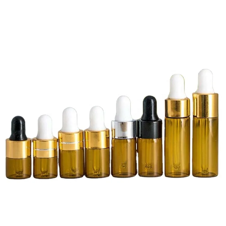 1ml 2ml 3ml 5ml Tester Amber Glass Aromatherapy Bottle Small Diffuser Essential Oil Dropper Bottle with Aluminum Cap