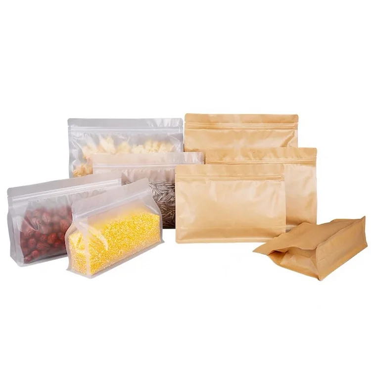 Kraft paper eight-sided sealing large self-sealing bag dry fruit dry goods sealing bag thickened sealing food packaging bag