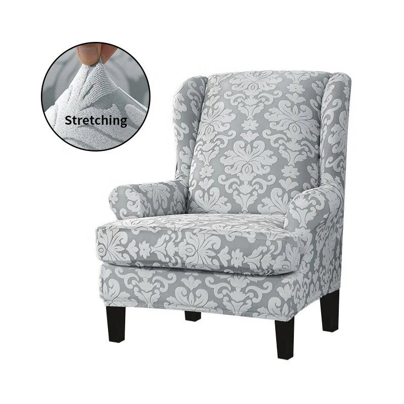 Stretchable Polyester Anti-slip Wing Back Armchair Cover Chair Sofa Cover Wholesale Sloping King Back Chair Slipcover