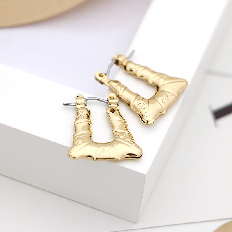 V&R schmuck for women gold metal triangle hoop bamboo texture gold plated small hoop earring