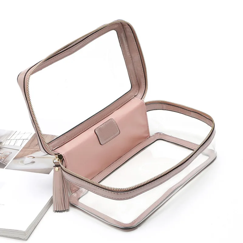 Custom Logo Carry on transparent travel toiletry Bag PVC cosmetic Bag with zipper