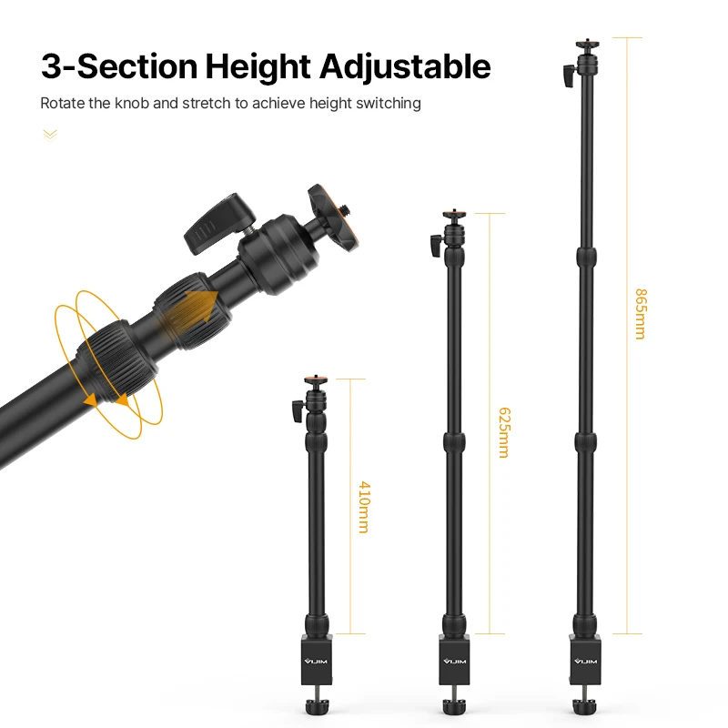 Vijim LS10 Desk top selfie ring light stand photography live stream Camera stand table mic stand boom arm