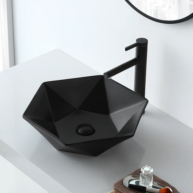 Custom New Style Unique Irregular Hexagon Shape Ceramic Above Counter Hand Wash Basin Bathroom Furniture Sink