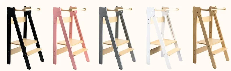 Stand-Up Kitchen Helper Active Tower Montessori Learning Stool for Kids and Toddlers Handmade toddler step stool Adjustable