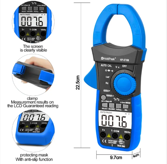 HoldPeak HP-870N Auto Range Multimetro Digital Clamp Meter Multimeter Pinza Piers Ammeter Amperimetro True RMS Frequency Tester