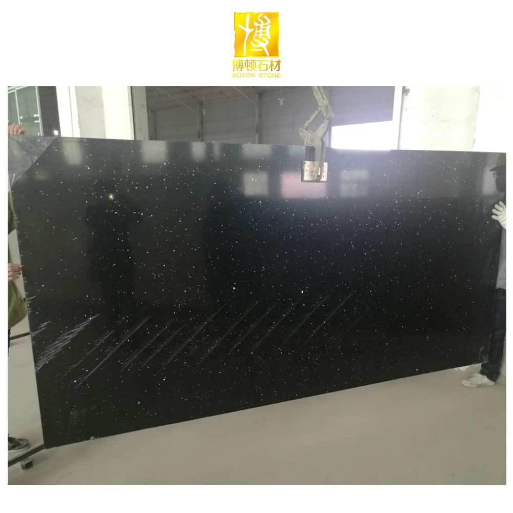 BOTON STONE Sparkle Polished Tiles Sparkling Kitchen Countertop Black Quartz Slab Stone