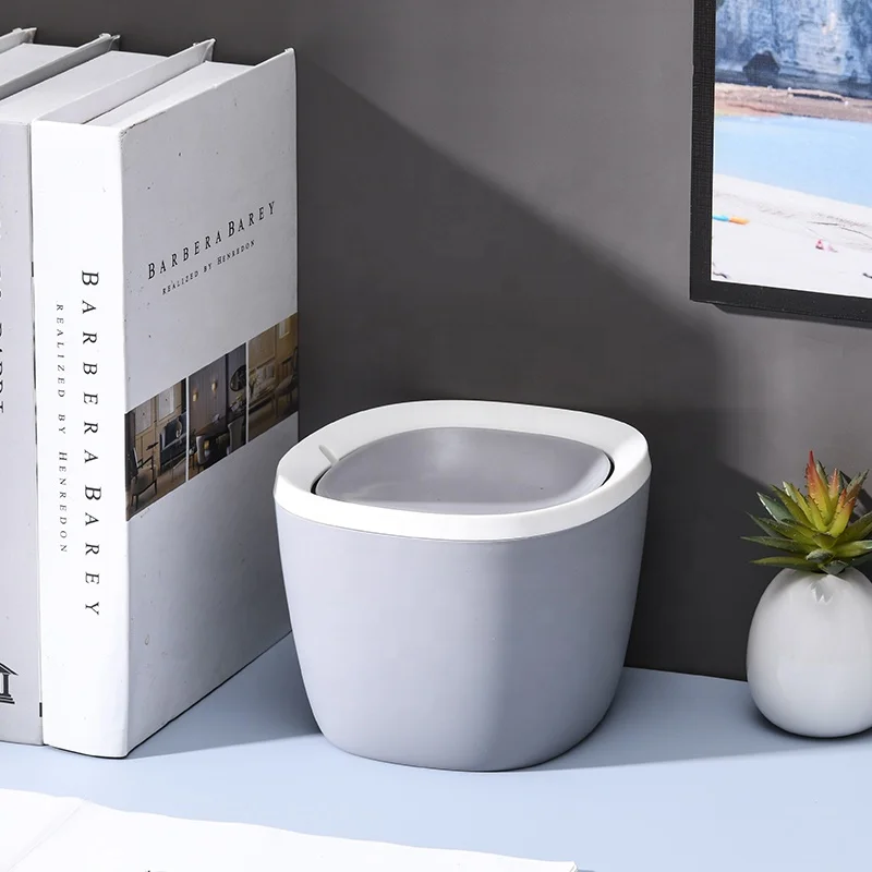 Mini plastic trash compactor swing lid desktop table top Trash Can bin