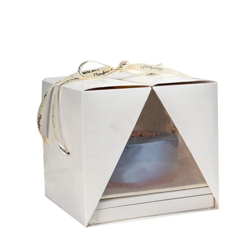 Luxury Custom Logo White Square Tall Transparent Cake Box PVC Birthday Wedding Clear Cake Box With Ribbon