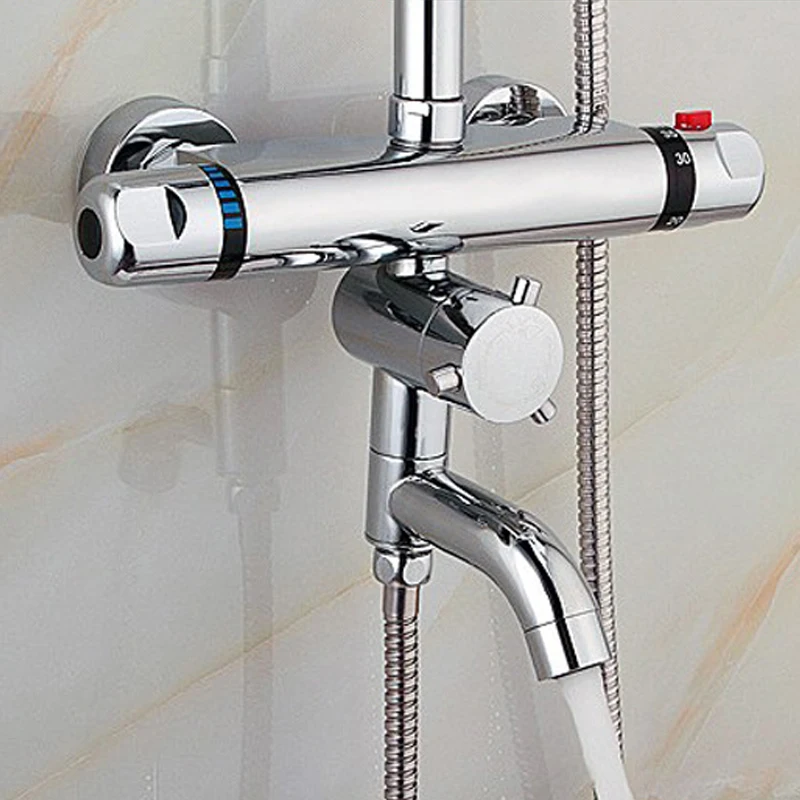 Beelee Wall Mounted Bath Shower Mixer Thermostatic Bath Shower Faucet with Diverter