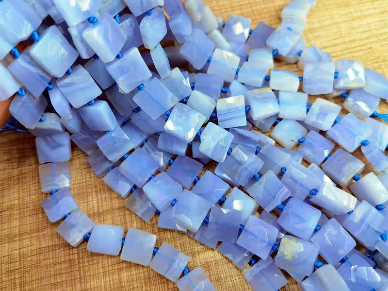 Natural Smooth Charm Gemstone Purple Agate Faceted  Irregular  Square Blue Chalcedony Stone Beads For Jewelry Making