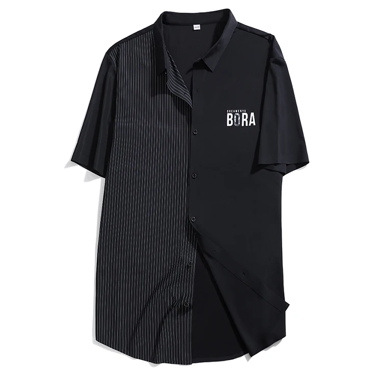 
Wholesales Custom New Fashion Stripe Plus Size Shirt Business Casual Short Sleeve Shirt For Men 