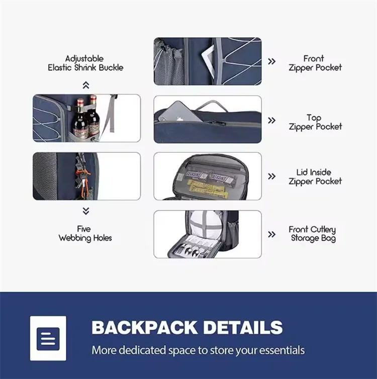 BSCI Custom Design Reusable Leakproof Soft Insulated Lunch Cooler Backpack Camping Beach Hiking Shopping Refrigerated Storage
