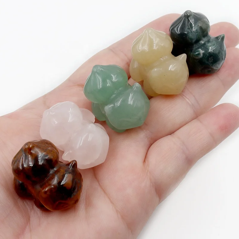 30mm Natural Quartz Crystal Healing Gem Stone Animal Cartoon Bulbasaur Crystal Carvings For Home Decoration Gift