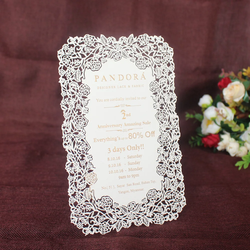 Fancy hot foil laser cut wedding invitation cards models and laser cut menu cards custom greeting cards