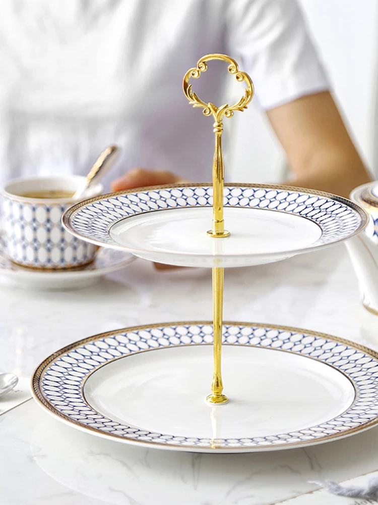 2 Tier Food Holder Serving Tray Stand Luxury Dessert Party Platter Afternoon Tea Display Ceramic Cake Stand