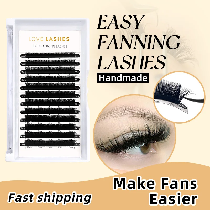 New 8-15mm 0.05 0.07 Easy Fan Eyelash Extensions double layer cashmere Easy Fanning Private Label Dark Easy Fan Lashes Wholesale
