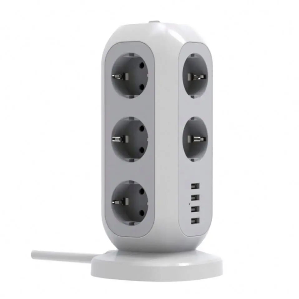 Multi plug outlet retractable eu standard European type surge protection travel usb power strip cube extension lead cord socket