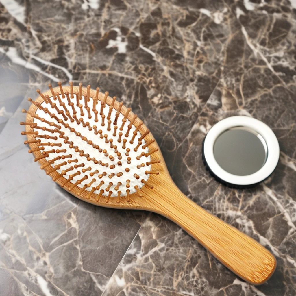 Multipurpose Massager Comb Oval Wood Rubber Natural Bamboo Wooden Massage Hair Brush For Barber Hair Cutting