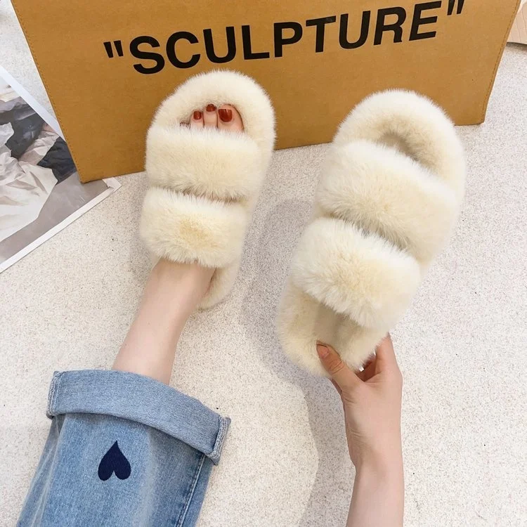 New Arrivals Fashion Trend Home Slippers Mink Fur Wear Non-Slip Women Furry Faux Slippers