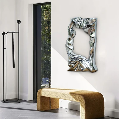 Villa model room wall decorations bathroom mirror frame stainless steel wall decoration rectangular metal wall sculpture art