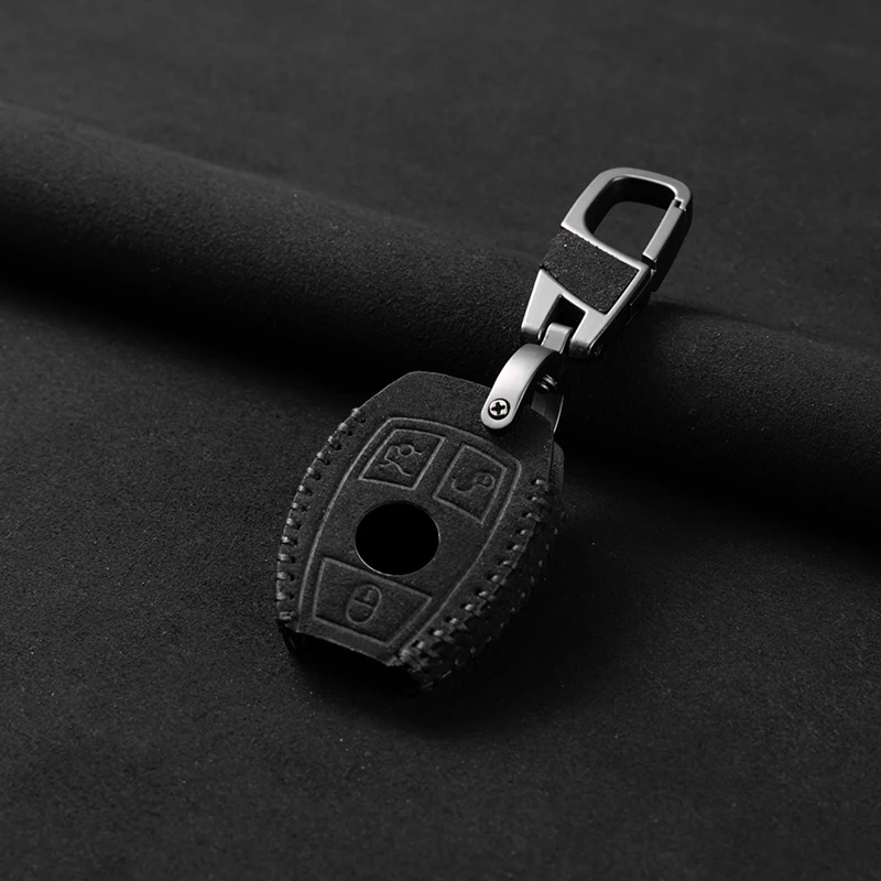 Leather Car Key Case For Mercedes Benz A B C E S G Class GLC CLE CLA GLB GLS W177 W205 W213 W222 X167 AMG Fob Suede Accessories