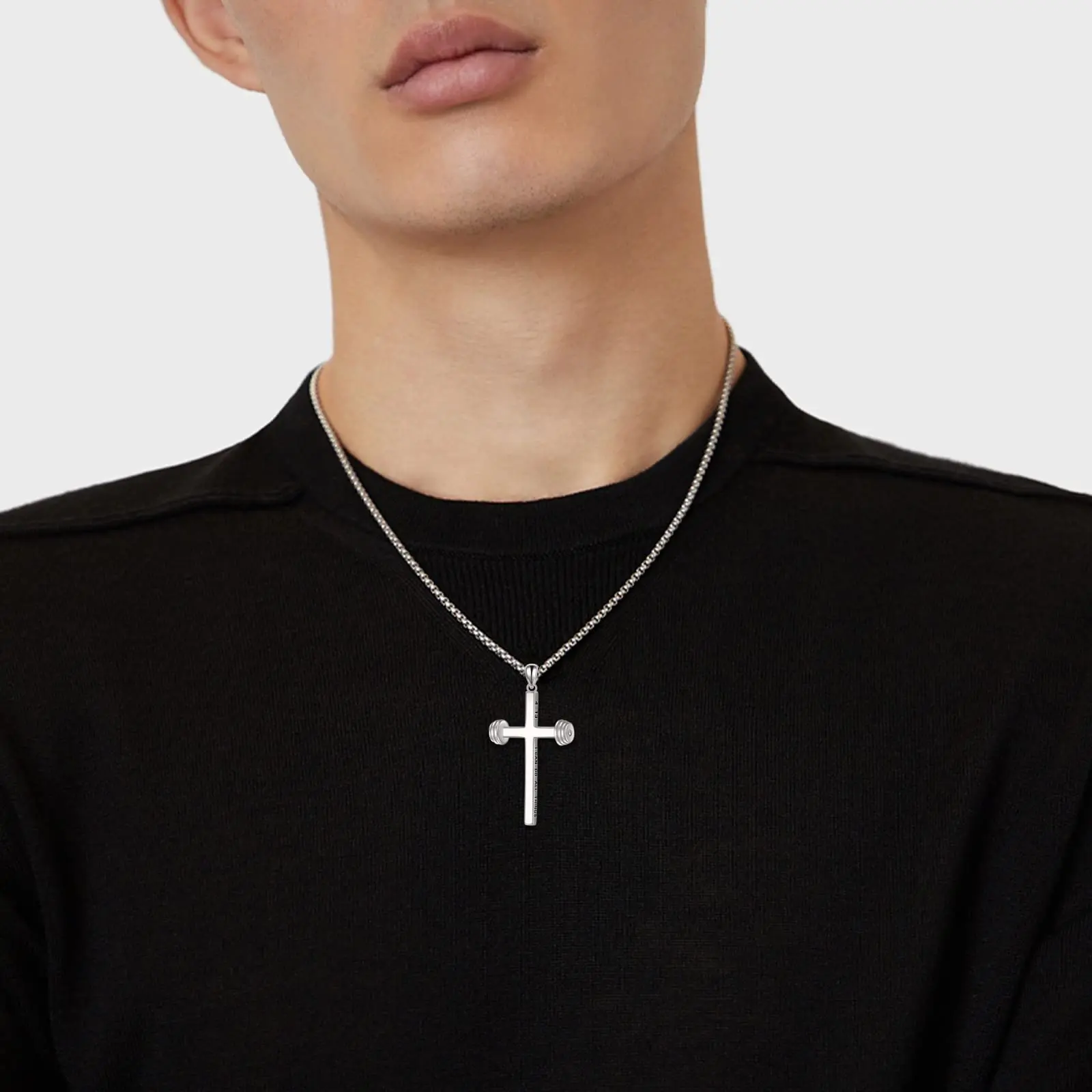 Dumbbell Cross Pendant 925 Sterling Silver Jewelry Sport Necklace For Men Women