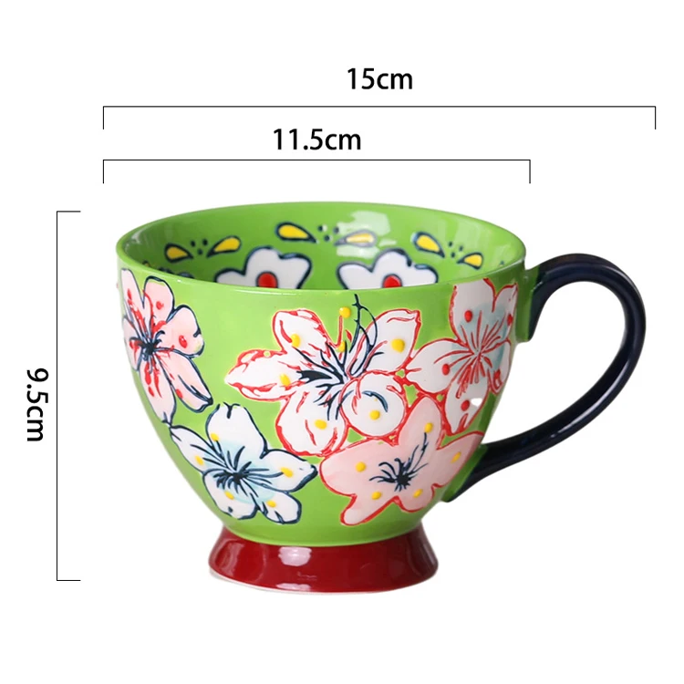 Custom Logo Creative Reusable Retro Style Cup Portable Food Grade Large Capacity Hand-Painted Flower Coffee Mugs Ceramic Cup